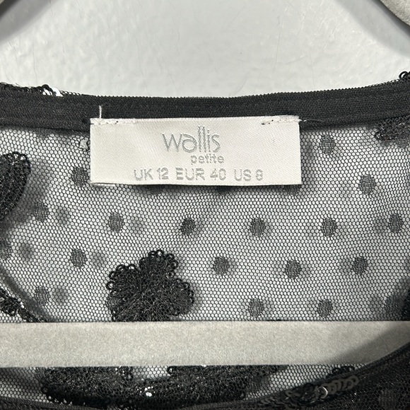 Wallis Black Mesh Net Sheer Sequin 3/4 Sleeve Tunic Top size US 8 - Picture 7 of 10